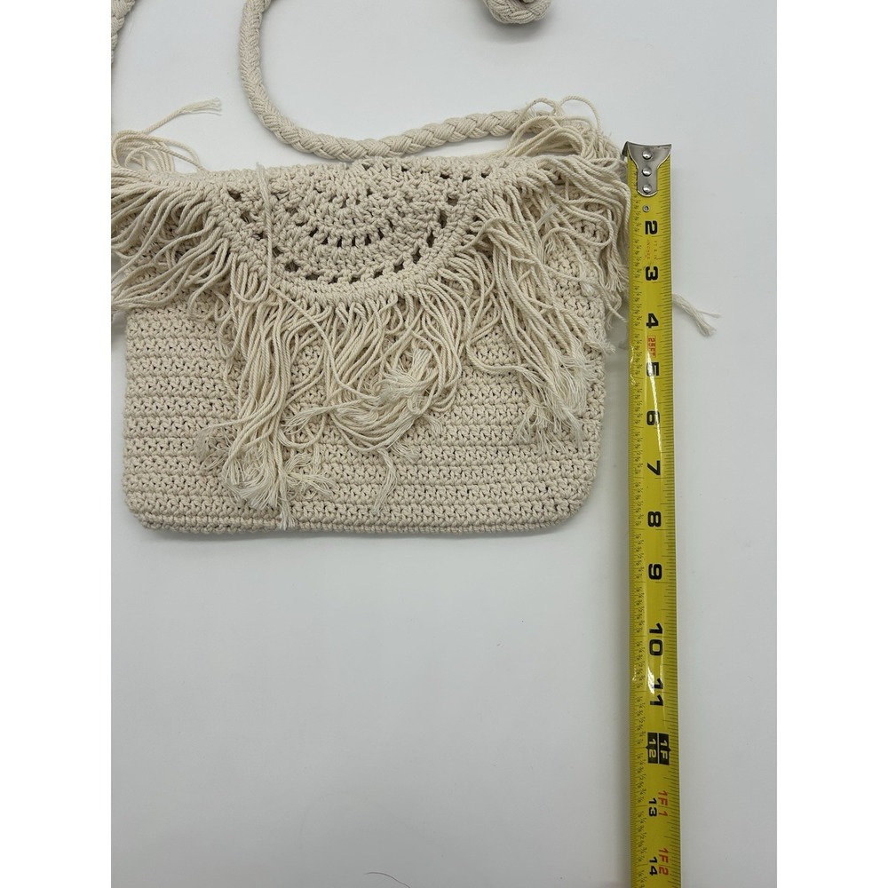 ana Crochet Flap Crossbody Bag Off White Festival Cottage Boho Fringe - Picture 4 of 7